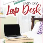 Sketchup photo of the DIY lap desk next to completed build.