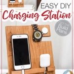 Two pictures of the nightstand valet charging station with word overlay.