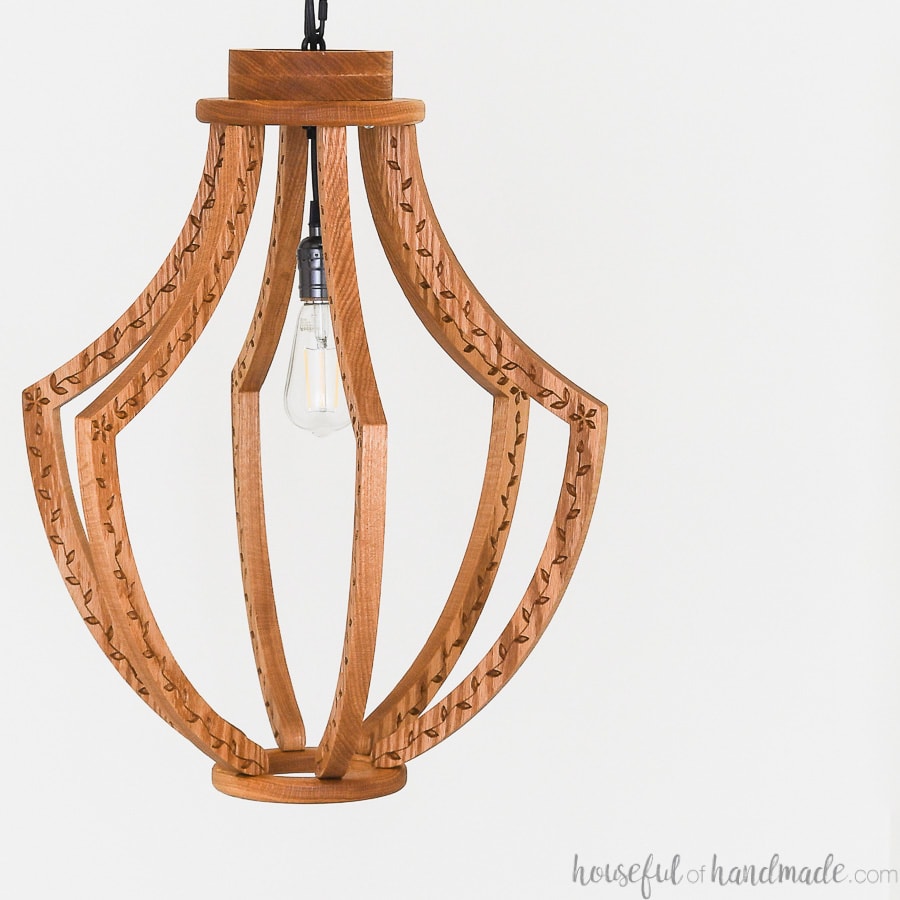 Wood light fixture with Edison lightbulb.