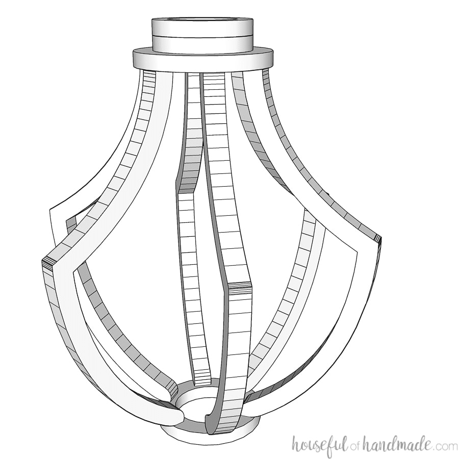 3D SketchUp drawing of the DIY wood light fixture design. 