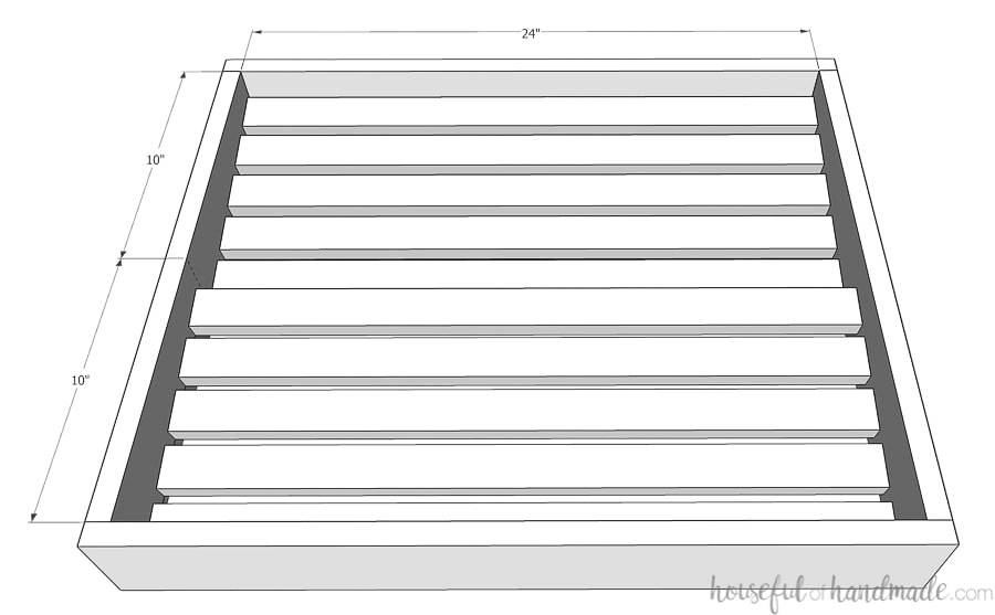 3D SketchUp drawing of the shoe organizer tray. 