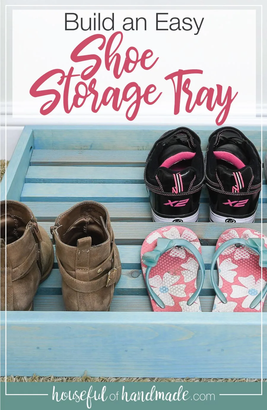 Shoe storage for the bottom of the closet with word overlay over it. 