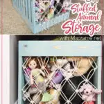 Two pictures of he DIY stuffed animal storage with text overlay.