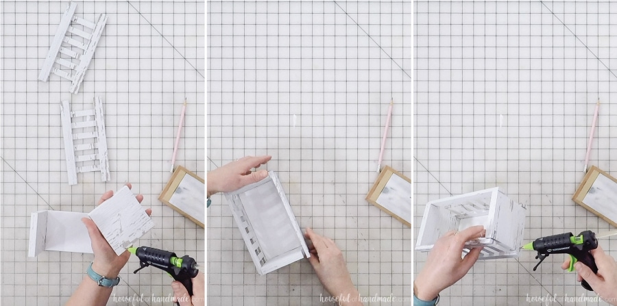 Glueing the sides and ends on the foam board to create the trough.