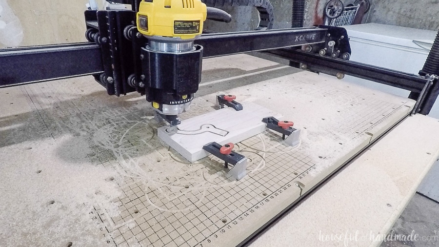 Cutting the top piece of the necklace stand with the x-carve. 