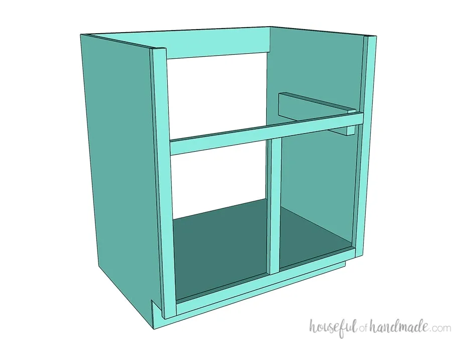 3D SketchUp drawing of the DIY farmhouse sink base cabinet. 