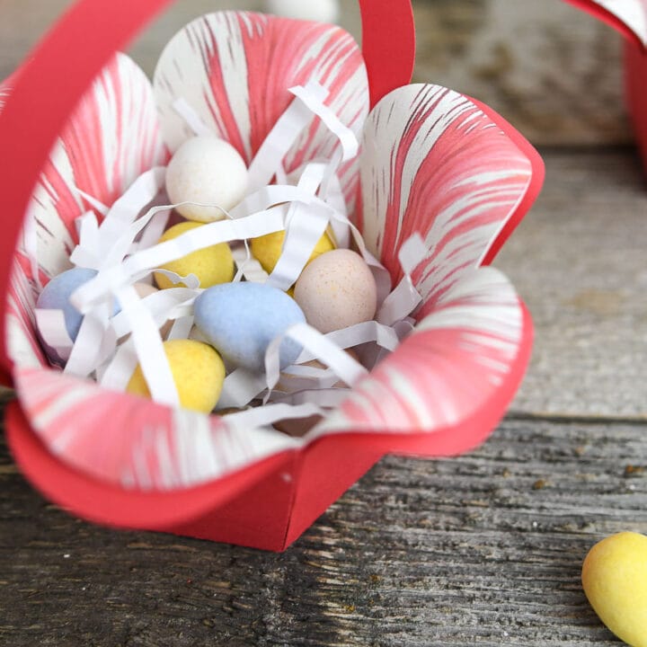 Close up view of the beautiful petal design on the inside of the paper flower baskets.