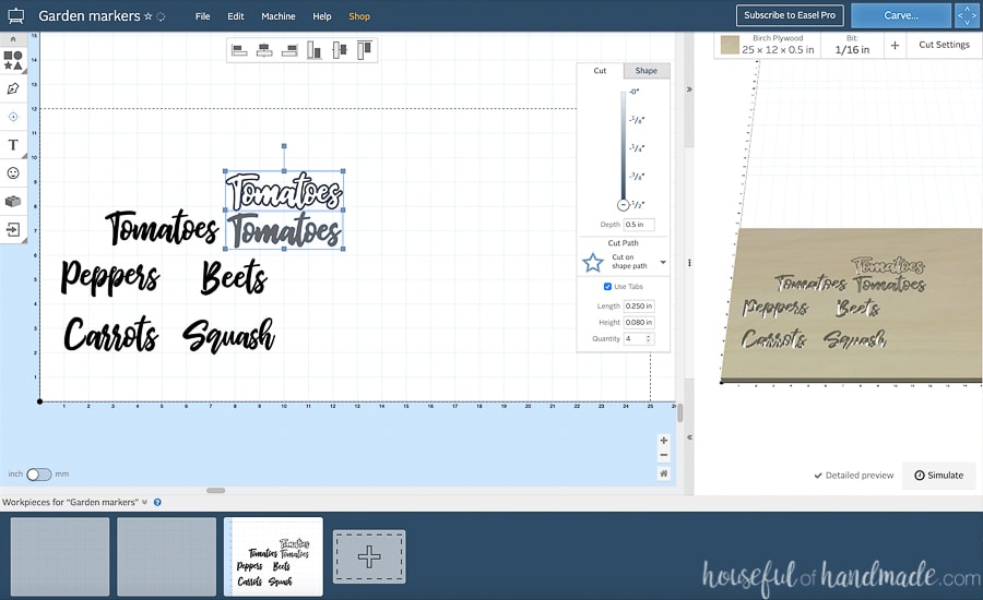 Two inlay files imported into the workpiece from the app.