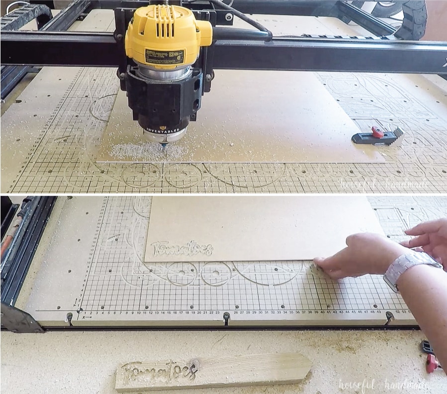 Acrylic being cut out with the X-Carve for the garden markers. 