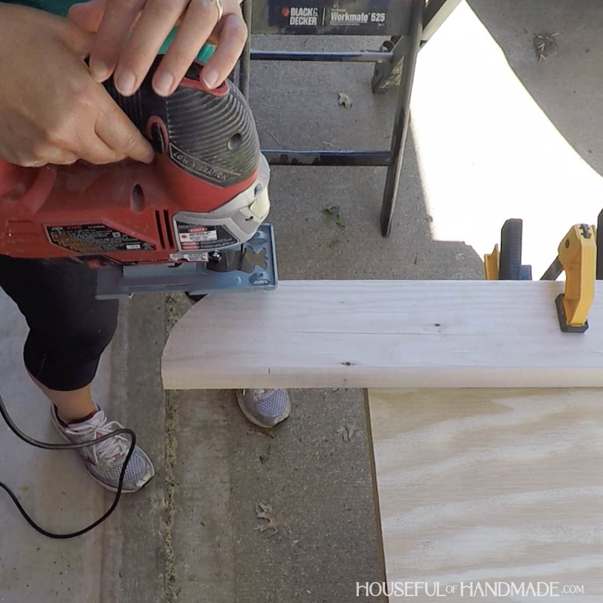 Cutting a curve with a jig saw.