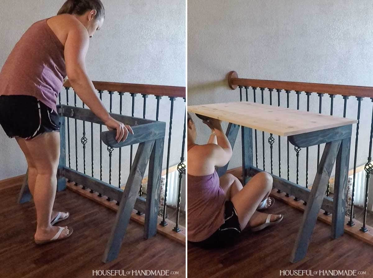 Setting up the folding desk.