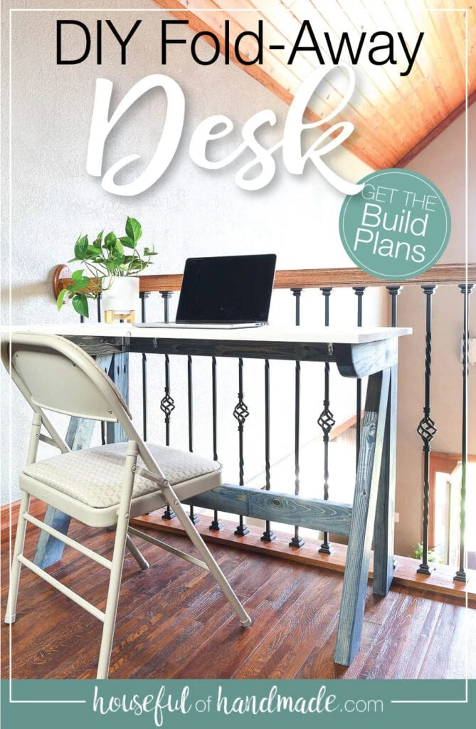 Beautiful DIY desk on a loft overlooking the room below.