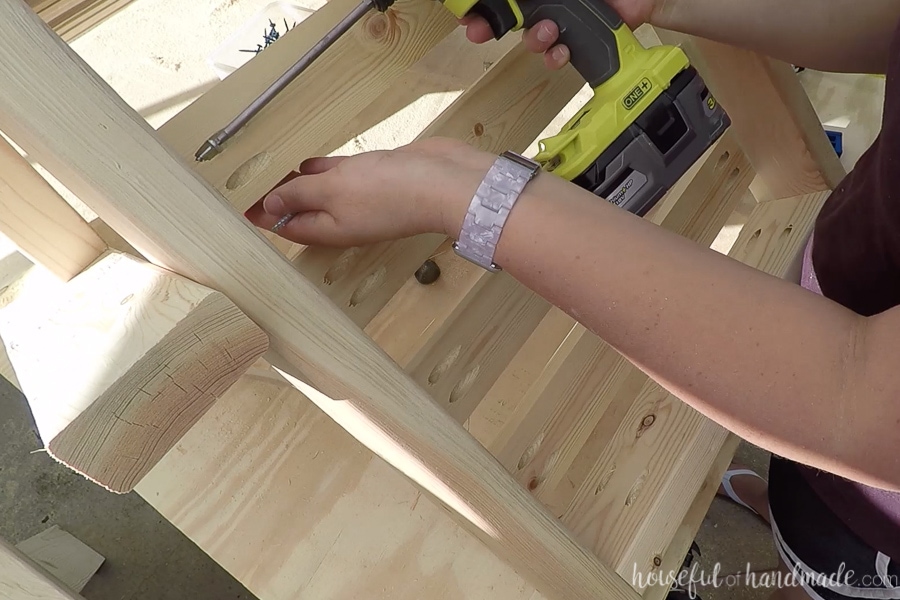 Attaching slats to the seat and chair back. 