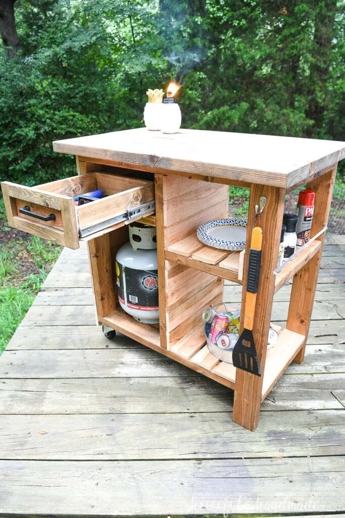 Rolling Grill Side Cart With Storage, Diy Outdoor Food Prep Table