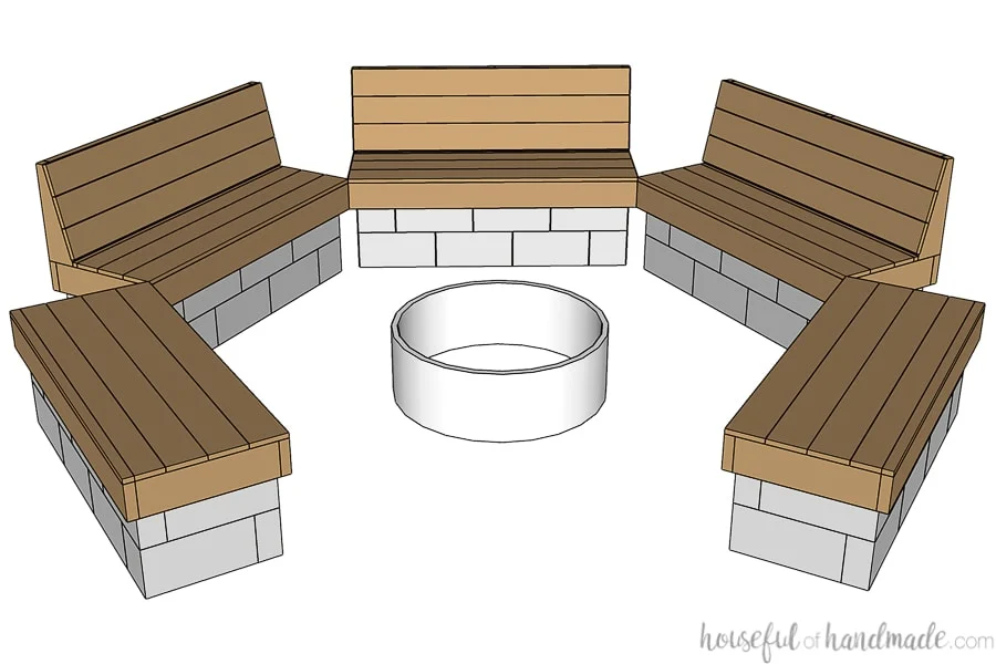 3D SketchUp drawing of the design of the fire pit benches. 