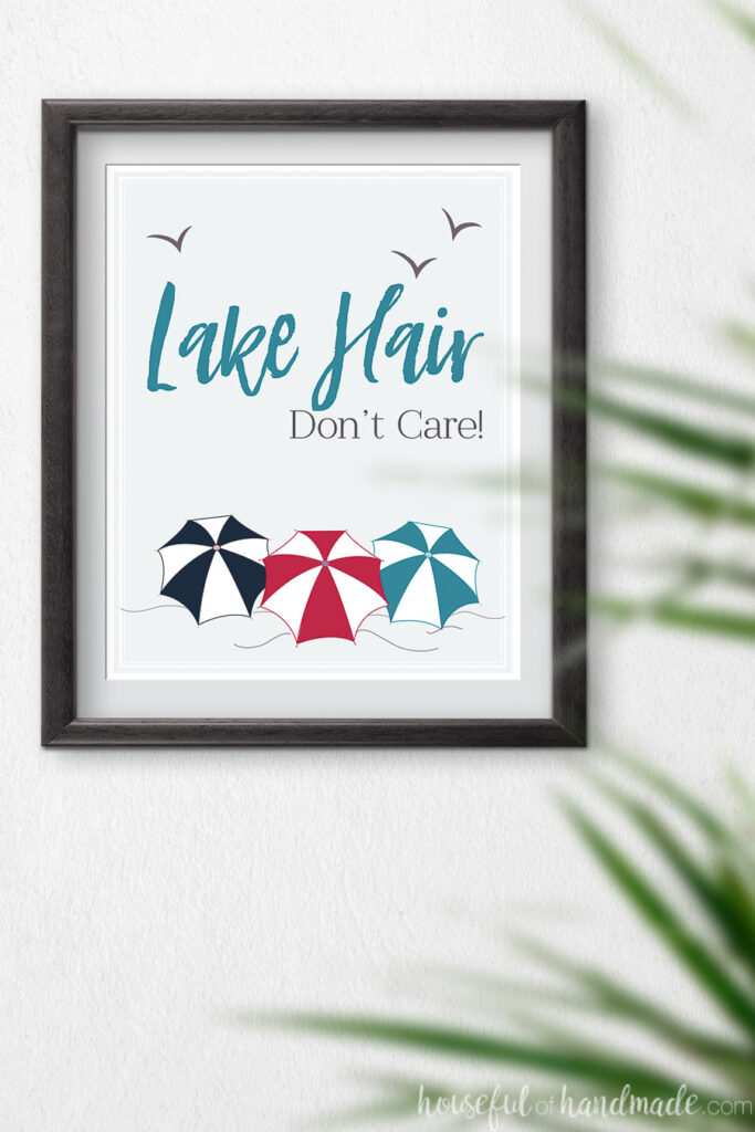 Lake Hair printable with 3 colorful beach umbrellas.