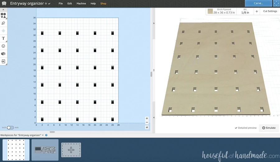 Screenshot of the CNC cut file open in the Easel software. 