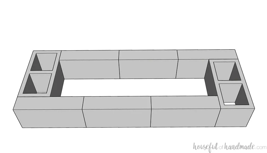 3D SketchUp drawing of the first row of cinder block for the seat bases. 