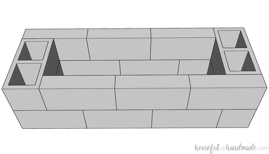 SketchUp drawing of the cinder blocks and caps for the fire pit seating bases. 