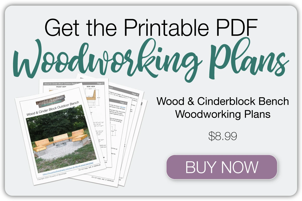 Button to buy the PDF woodworking plans for the the wood and cinderblock outdoor bench.