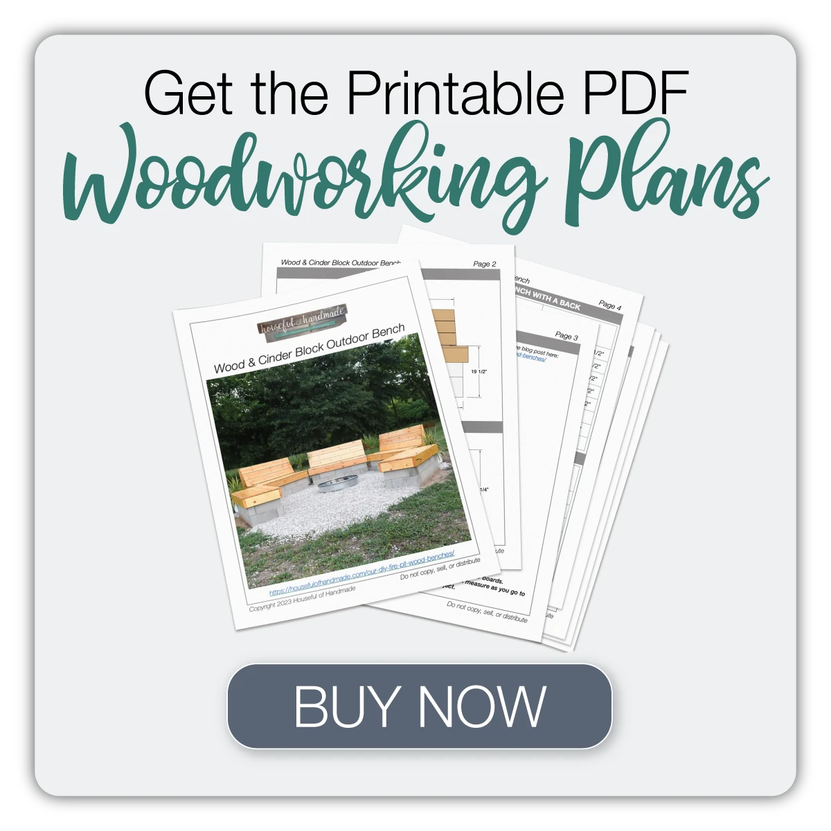 Button to buy the printable PDF plans for the fire pit benches. 