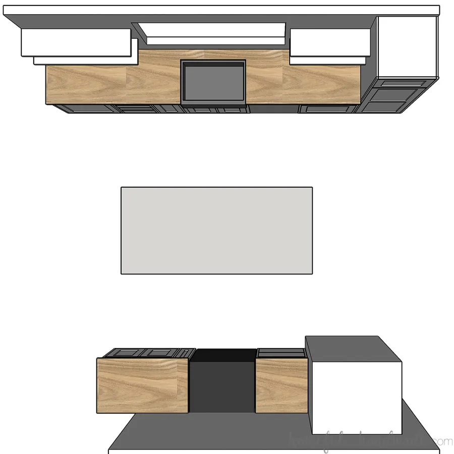 Top down view of the floor layout of the budget kitchen remodel. 