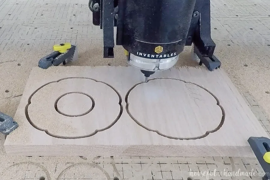 Carving the flower design out of oak scrap wood. 