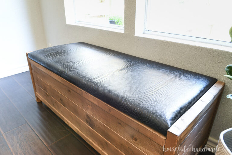 Simple Upholstered Storage Bench Build Plans - Houseful of Handmade