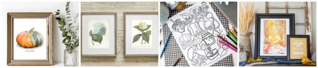 Pictures of 4 fall printables as part of the fall printable blog hop.