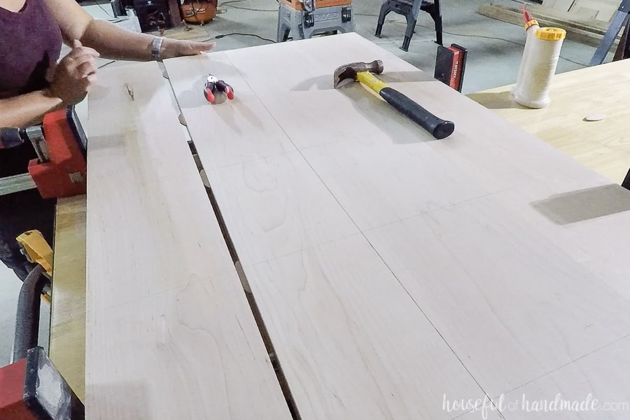 Clamping 4 maple boards together for the wood countertop. 