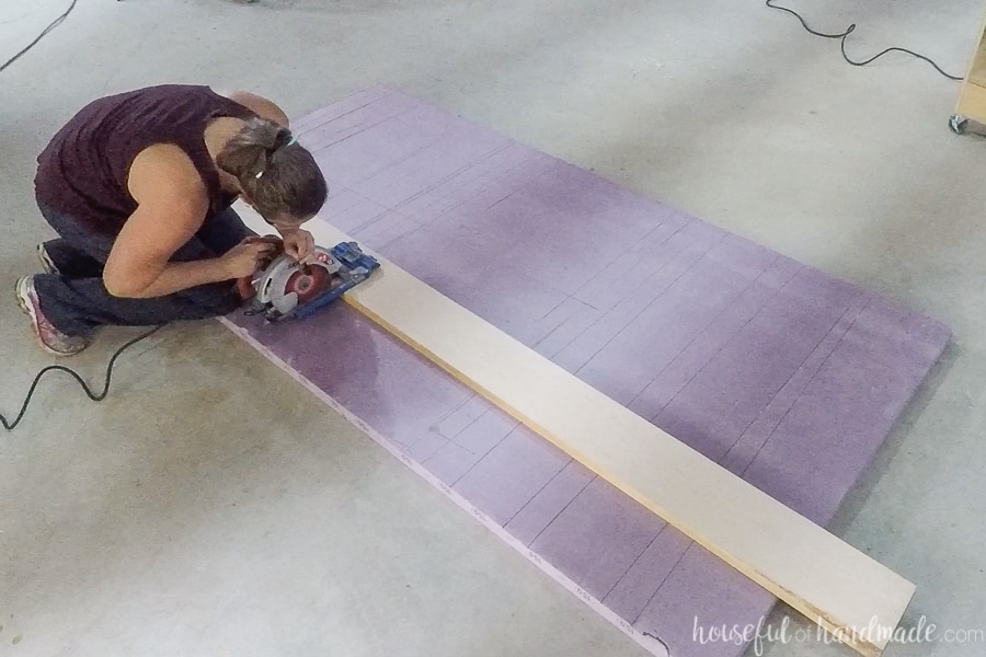 Cutting 6/4 maple boards with a circular saw on top of 2" rigid foam.