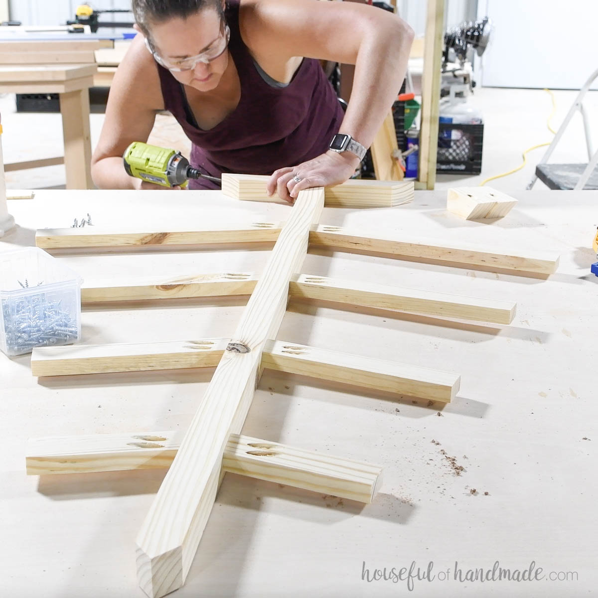 Attaching the base to the Christmas card holder. 