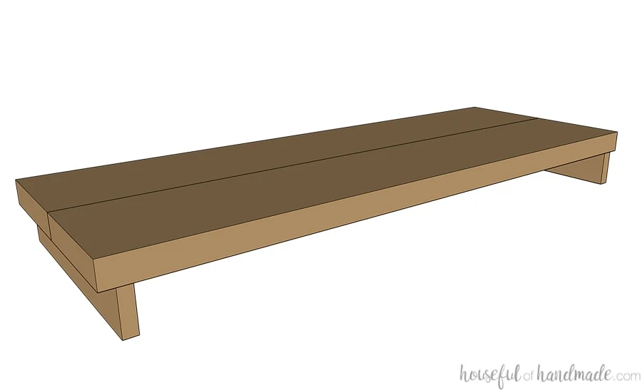 3D drawing of the assembled dining table leaf. 