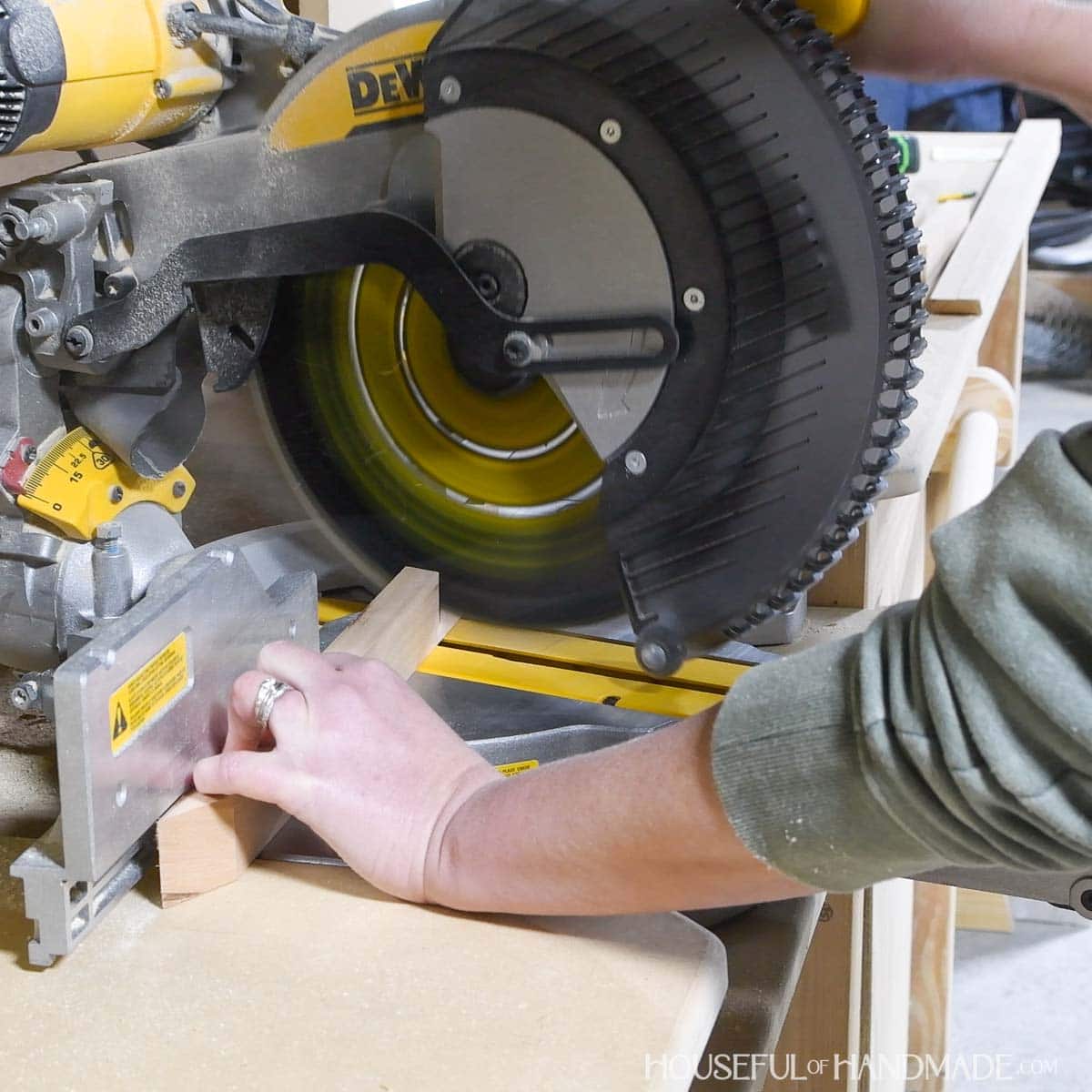 Cutting a 15 degree angle on the miter saw. 