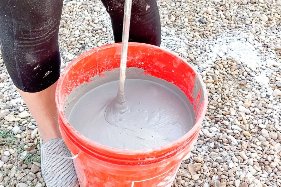 Mixed concrete with the additives showing the pancake batter consistency. 