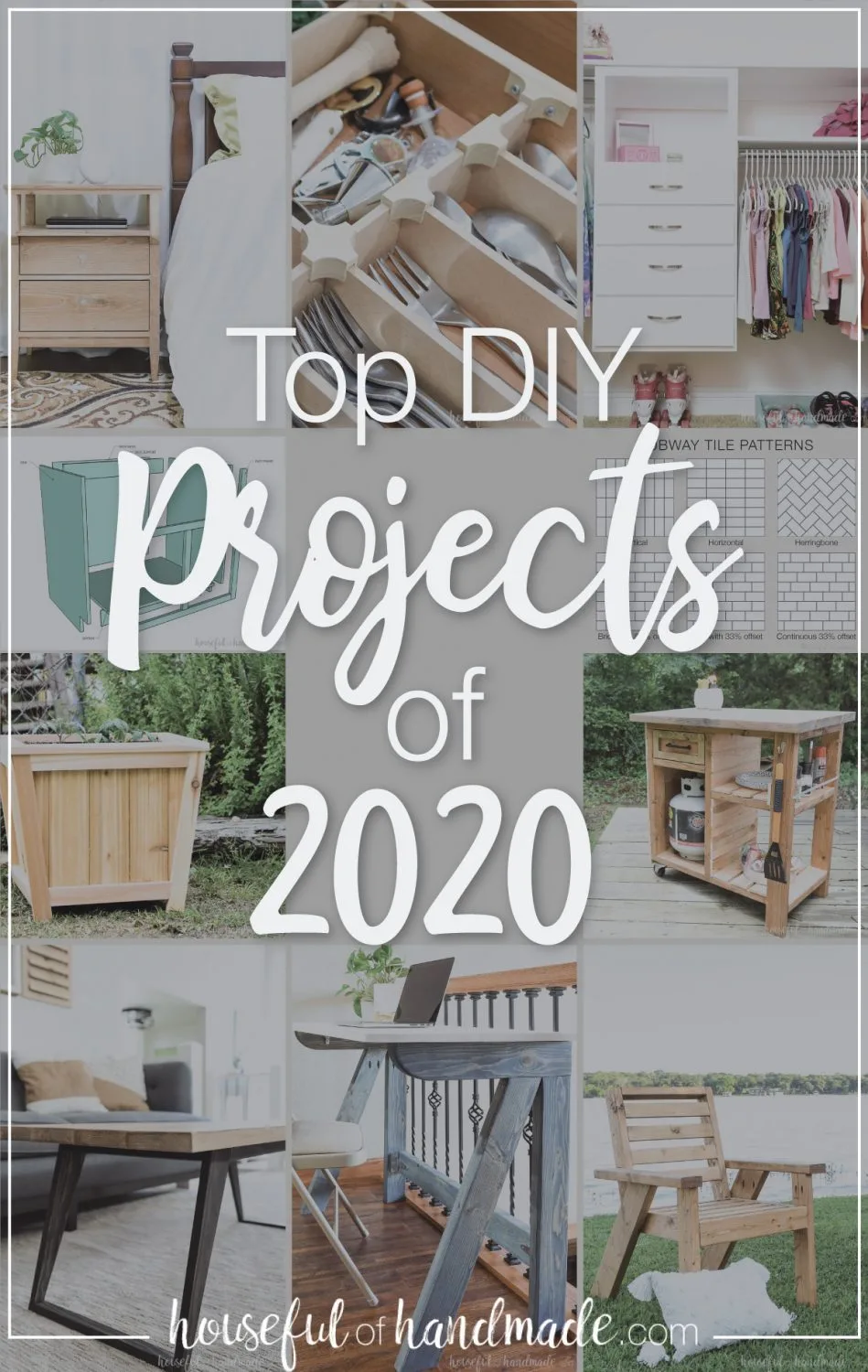 Large picture of the 10 most popular DIY projects from Houseful of Handmade with a text overlay: Top DIY projects of 2020.