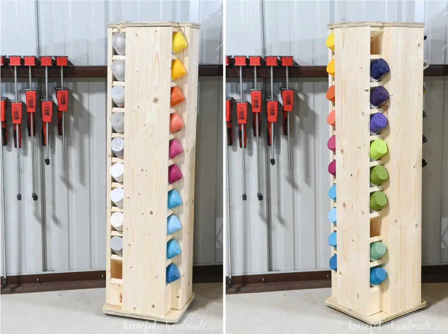Two pictures of the spray paint storage cabinet showing it rotating.
