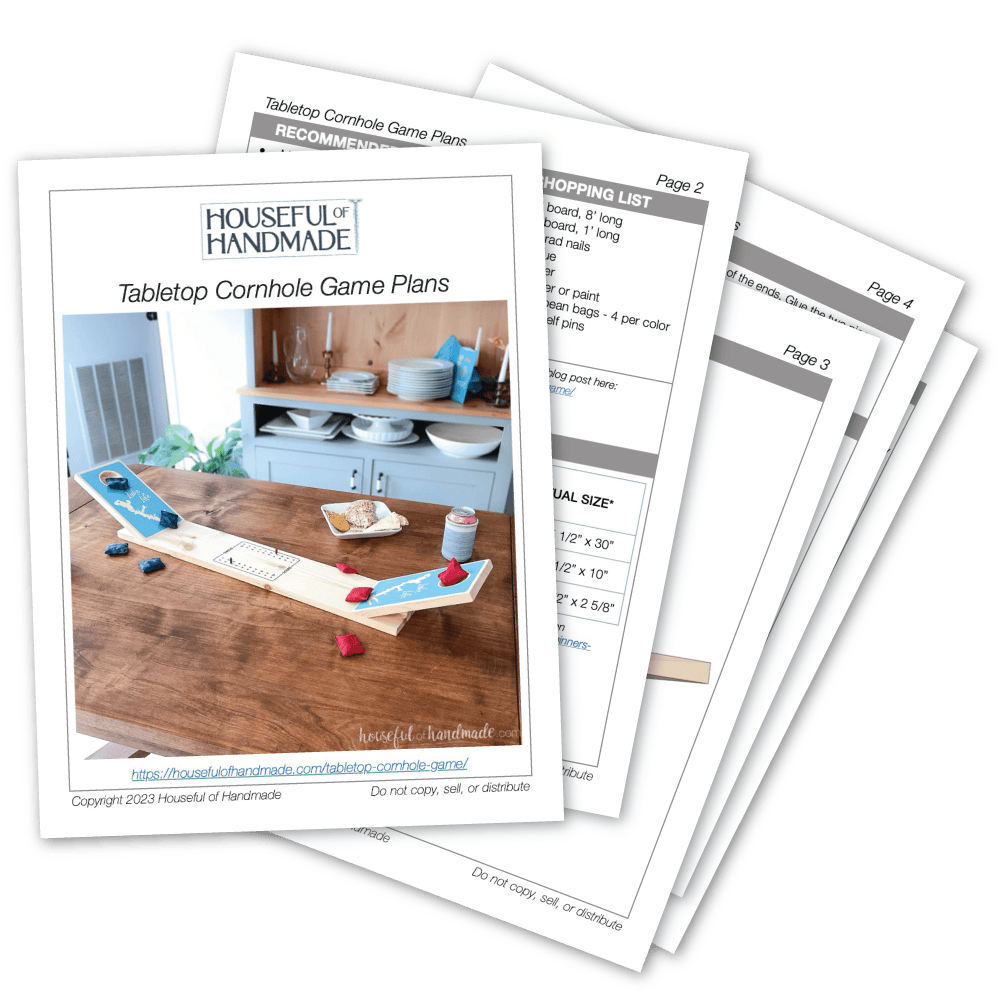 PDF plans for a tabletop cornhole game.