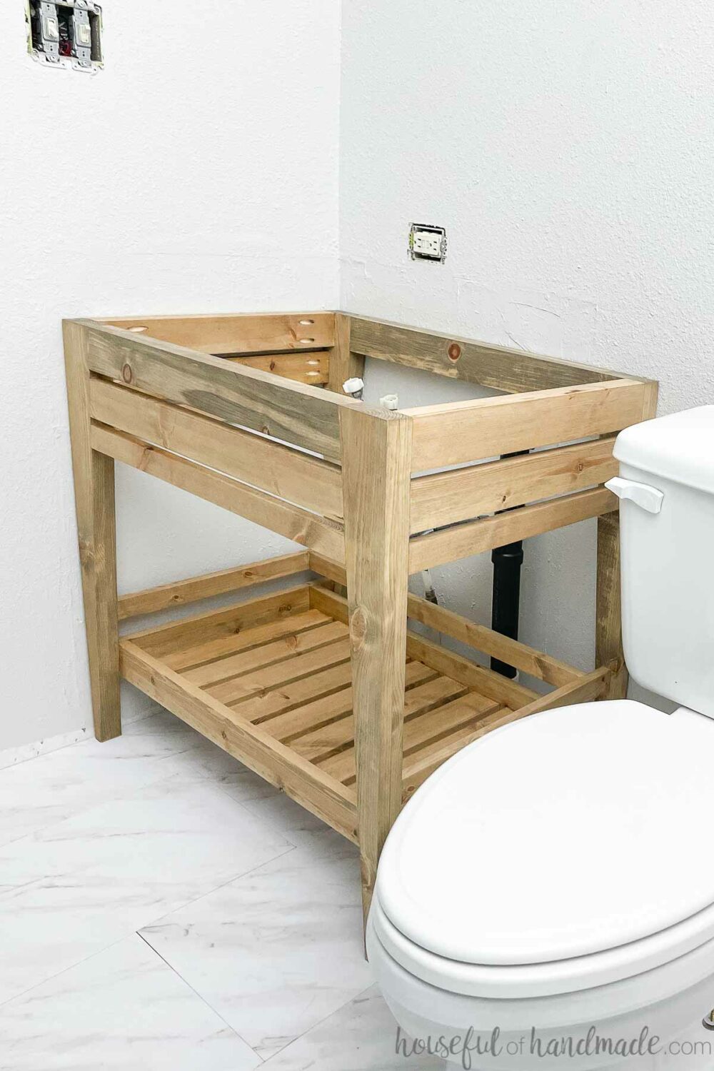 Bathroom vanity made from build plans made for a budget bathroom makeover. 