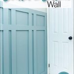 Unique board and batten wall painted blue next to the door and text overlay: Easy DIY Board & Batten Wall.