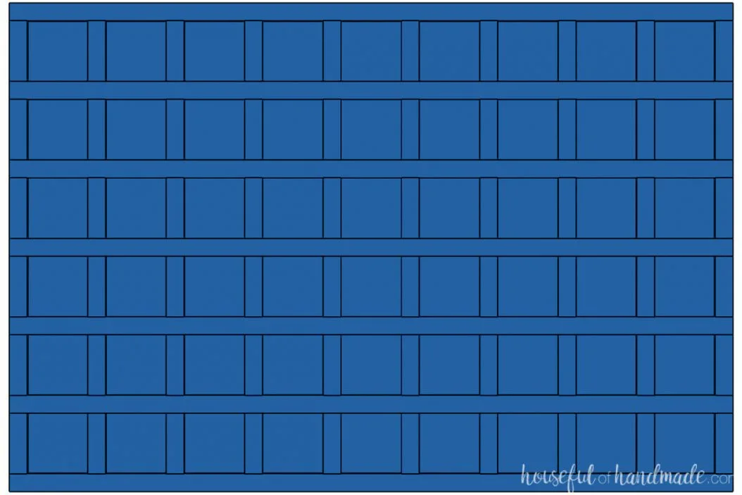 3D drawing of a cube board and batten design over the entire wall. 