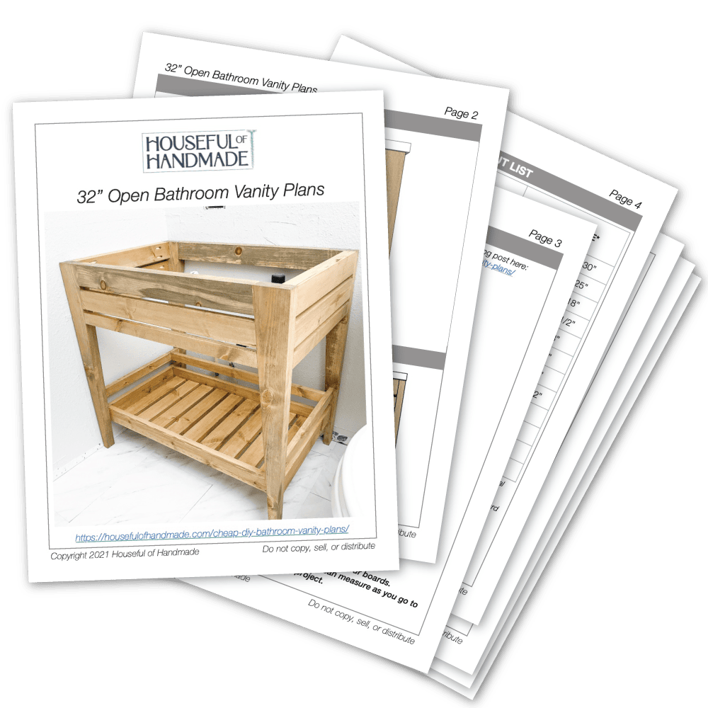 PDF plans for an open bathroom vanity with no drawers.