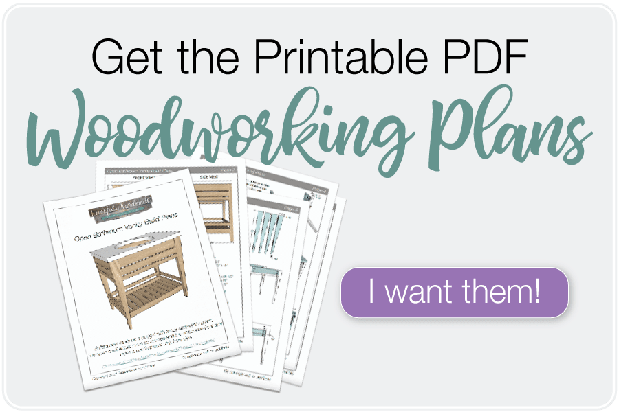 Button to purchase the PDF printable plans for the DIY bathroom vanity.