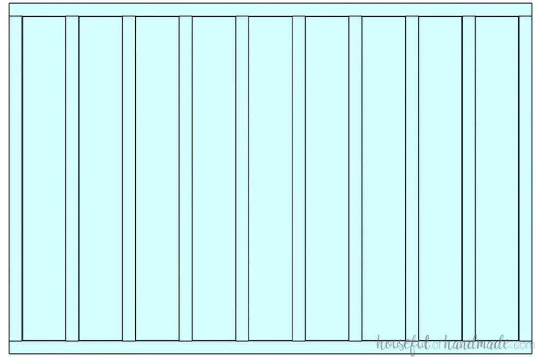 3D drawing of the traditional board and batten design on the full wall to the ceiling.