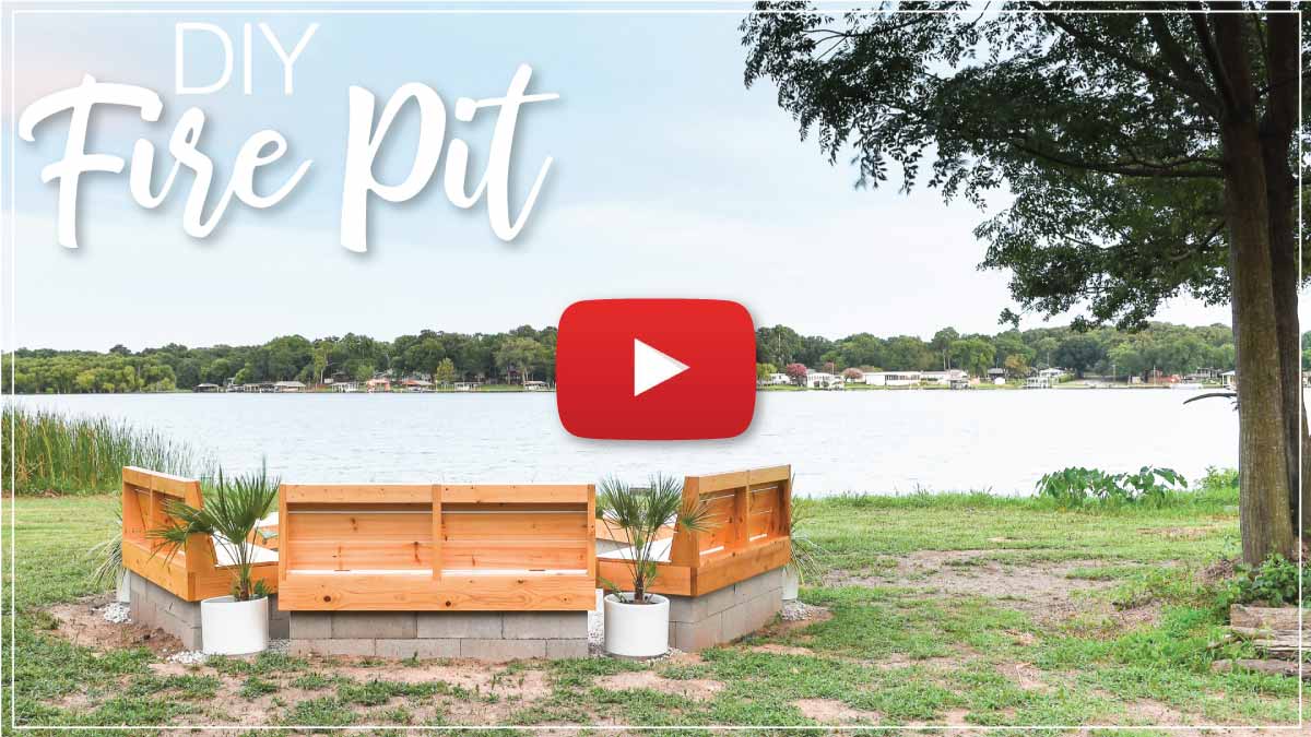 Fire pit video tutorial thumbnail with play button on top. 