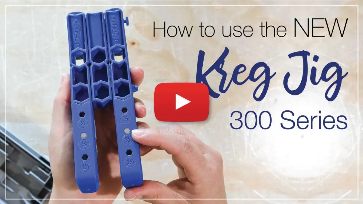 YouTube video thumbnail for the Kreg 300 series how to with play button on the top. 