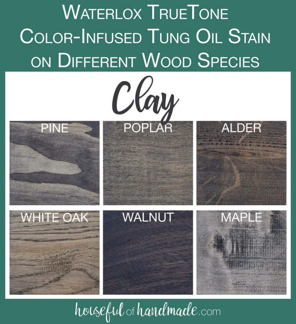 TrueTone color infused tun oil in Clay tested on 6 different wood species. 