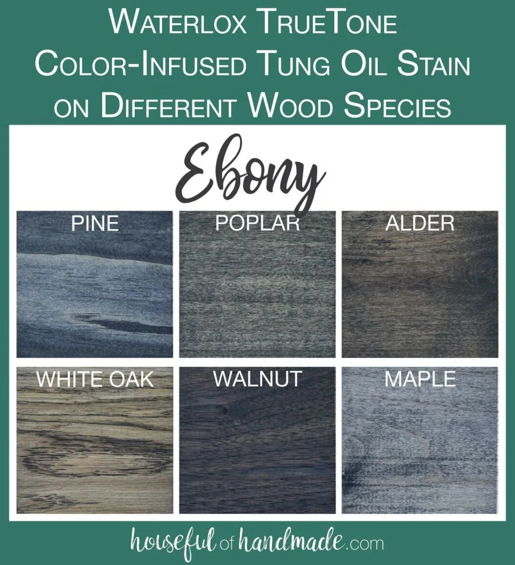 TrueTone color infused tun oil in Ebony tested on 6 different wood species. 