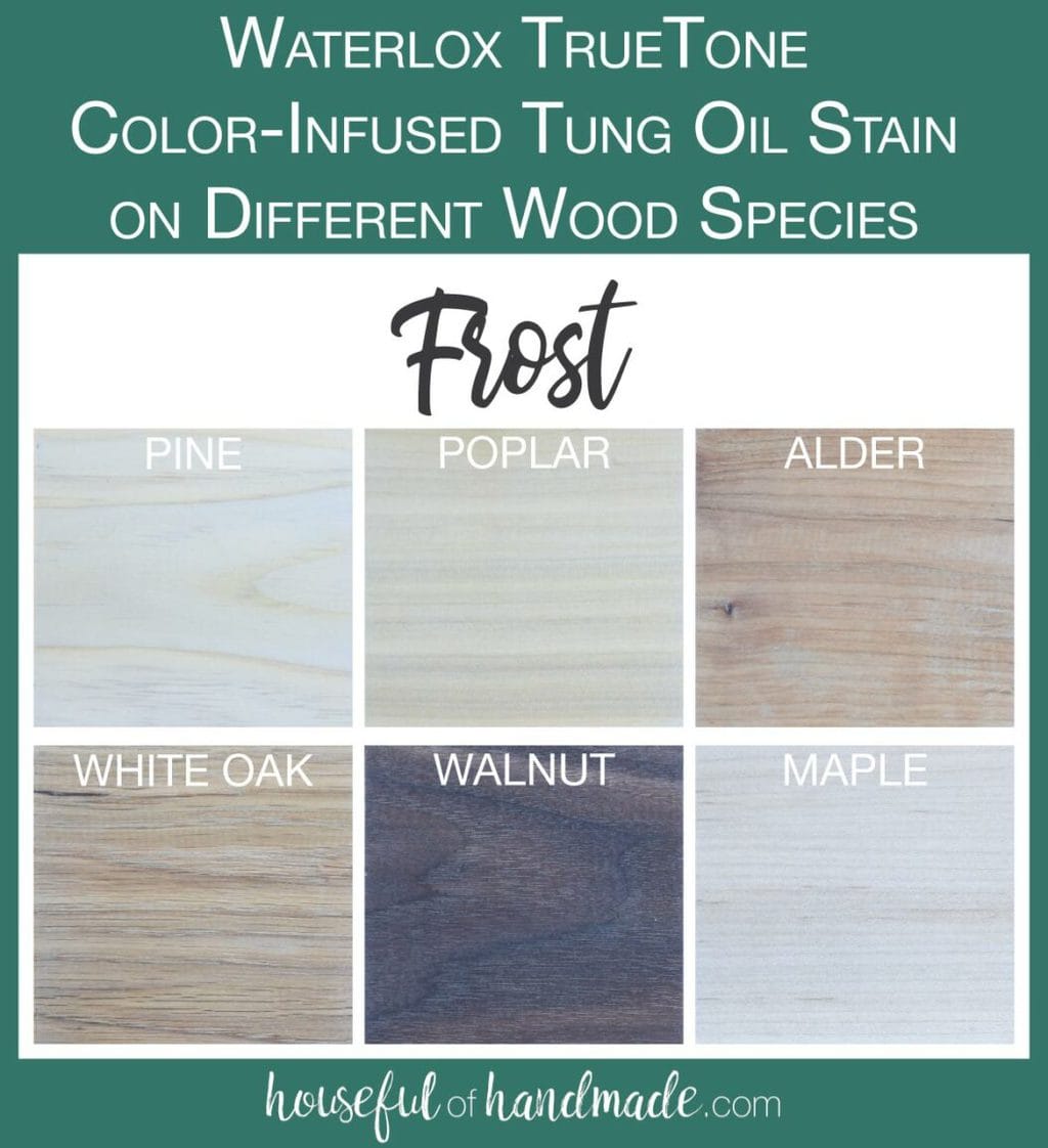 TrueTone color infused tun oil in Frost tested on 6 different wood species. 