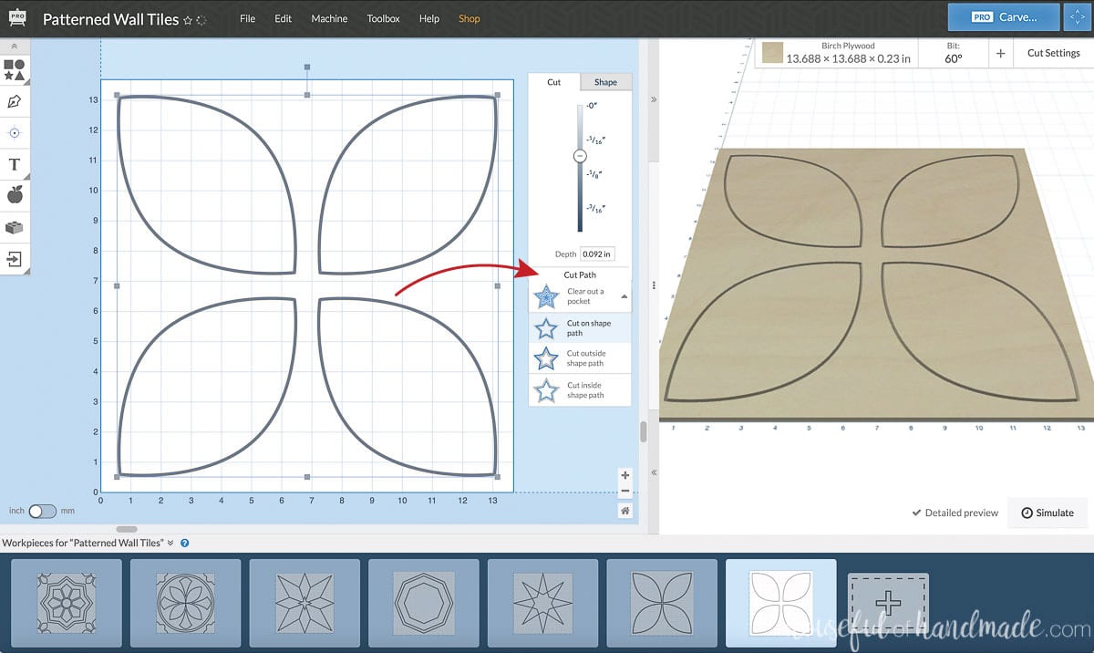 Changing the cut settings for the X-carve in Easel. 